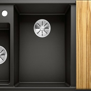 BLANCO Granitspüle AXIA III 6 S Küchenspülen inklusive Esche-Compound-Brückenschneidebrett und Multifunktionsschale Gr. Hauptbecken links, schwarz Küchenspülen