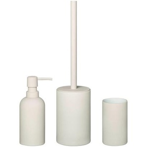 Blomus Bad-Accessoire-Set Banja, Beige, Keramik, 3-teilig, Betonoptik, 17.6 cm, Badaccessoires, Waschplatzzubehör