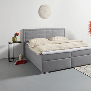 Boxbett COLLECTION AB Athena, wahlweise mit Bettkasten Komplettbetten Gr. Struktur (100% Polyester) Holzwerkstoff mit Bettkasten, Liegefläche B/L: 180 cm x 200 cm, Gewicht bis: 100 kg H3, 7-Zonen-Taschen-Federkernmatratze, grau Boxspringbett