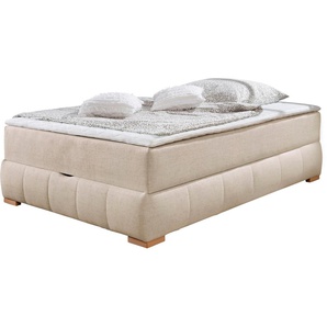 Boxbett Wehma, beige, B:144cm L:204cm, GUIDO MARIA KRETSCHMER HOME & LIVING, Komplettbetten, ohne Kopfteil, inklusive Topper und Bettkasten