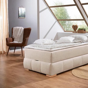 Boxbett Wehma, beige, B:104cm L:204cm, GUIDO MARIA KRETSCHMER HOME & LIVING, Komplettbetten, ohne Kopfteil, inklusive Topper und Bettkasten