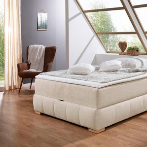 Boxbett Wehma, beige, B:144cm L:204cm, GUIDO MARIA KRETSCHMER HOME & LIVING, Komplettbetten, ohne Kopfteil, inklusive Topper und Bettkasten