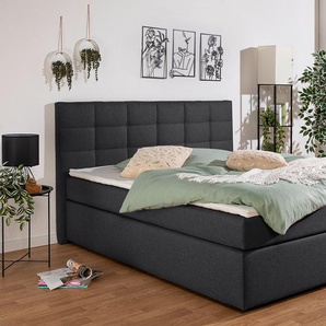 Boxbett INOSIGN Ovalo Komplettbetten Gr. Struktur Ohne Bettkasten, Liegefläche B/L: 180cm x 200cm, Gewicht bis: 100 kg H3, Bonnell-Federkernmatratze, grau (anthrazit) Boxspringbett wahlweise mit Bettkasten, in H2, H3 & H4 erhältilich