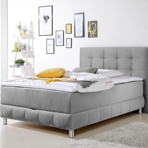 Boxbett INOSIGN Vaasa Komplettbetten Gr. Samtoptik, Liegefläche B/L: 140cm x 200cm, Gewicht bis: 80 kg H2, Bonnell-Federkernmatratze, silberfarben (silber) inkl. Bettkasten & Topper, XXL-Ausführung, Überlänge 220 cm