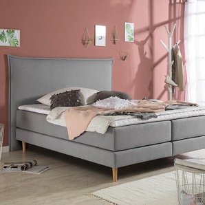 Boxspringbett ANDAS Kiruna Komplettbetten Gr. Struktur fein, Liegefläche B/L: 100 cm x 200 cm Betthöhe: 50 cm, Gewicht bis: 120 kg H4, 7-Zonen-Taschen-Federkernmatratze, grau Boxspringbett in 4 Breiten, 3 Matratzenarten, bis zu Härtegrade, incl. Topper