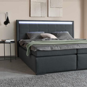 Boxspringbett COLLECTION AB 30 Jahre Jubiläums-Modell Athena Komplettbetten Gr. Struktur Holzwerkstoff-Spanplatte, Liegefläche B/L: 180 cm x 200 cm, H3, 7-Zonen-Taschen-Federkernmatratze, grau (anthrazit) Boxspringbetten in H2,H3 & H4, inkl. LED-Leiste