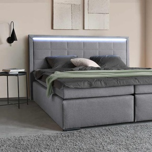 Boxspringbett COLLECTION AB 30 Jahre Jubiläums-Modell Athena Komplettbetten Gr. Struktur Holzwerkstoff-Spanplatte, Liegefläche B/L: 180 cm x 200 cm, H4, 7-Zonen-Taschen-Federkernmatratze, grau (hellgrau) in H2,H3 & H4, inkl. LED-Leiste