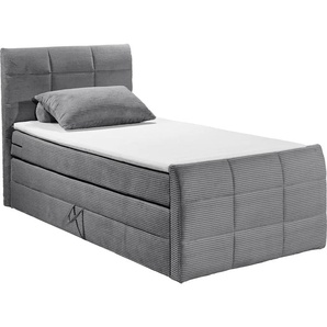 Boxspringbett ED EXCITING DESIGN Bolivia Komplettbetten Gr. Cord, Liegefläche B/L: 100cm x 200cm, Gewicht bis: 120 kg H3/H4, 7-Zonen-Tonnentaschen-Federkernmatratze, grau Boxspringbett harte Seite mit Kokosmatte, weiche Filzabdeckung