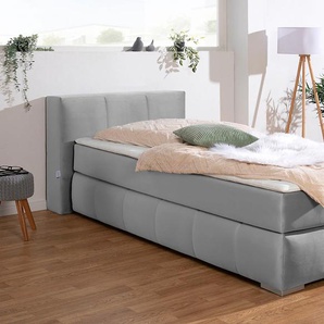 Boxspringbett GUIDO MARIA KRETSCHMER HOME & LIVING Chelles Komplettbetten Gr. Samtoptik, Liegefläche B/L: 100cm x 200cm Betthöhe: 54cm, Gewicht bis: 100 kg H3, 7-Zonen-Tonnentaschen-Federkernmatratze, silberfarben (silber) Boxspringbett inkl.