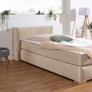 Boxspringbett Chelles, beige, B:107cm L:225cm, Samtoptik (100% Polyester), Bezug der Spiegelfläche Matratzendrell aus 100% Polyester, Struktur fein 100% Polyester), GUIDO MARIA KRETSCHMER HOME & LIVING, Komplettbetten, Boxspringbett, inkl.