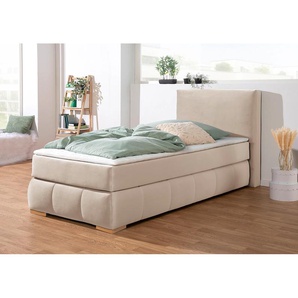 Boxspringbett Wehma, beige, B:110cm L:213cm, Struktur fein (100% Polyester), GUIDO MARIA KRETSCHMER HOME & LIVING, Komplettbetten, Boxspringbett, inkl. Topper in 3 verschiedenen Matratzen, auch in Samtstoff