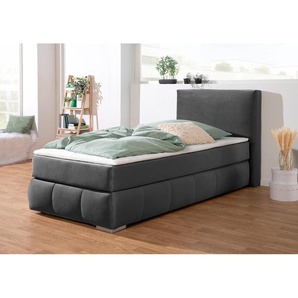 Boxspringbett Wehma, grau (schiefer), B:110cm L:213cm, Struktur fein (100% Polyester), GUIDO MARIA KRETSCHMER HOME & LIVING, Komplettbetten, Boxspringbett, inkl. Topper in 3 verschiedenen Matratzen, auch in Samtstoff