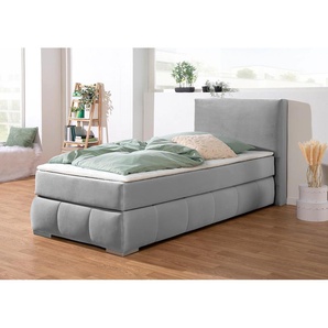 Boxspringbett Wehma, silber, B:110cm L:213cm, Struktur fein (100% Polyester), GUIDO MARIA KRETSCHMER HOME & LIVING, Komplettbetten, Boxspringbett, inkl. Topper in 3 verschiedenen Matratzen, auch in Samtstoff