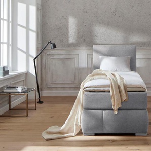 Boxspringbett Wehma, grau, B:110cm L:213cm, Struktur fein (100% Polyester), GUIDO MARIA KRETSCHMER HOME & LIVING, Komplettbetten, Boxspringbett, inkl. Topper in 3 verschiedenen Matratzen, auch in Samtstoff