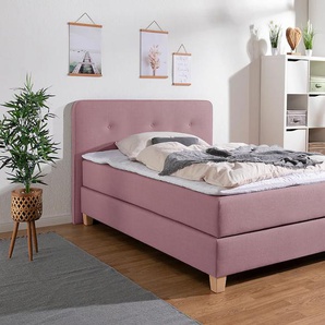 Boxspringbett HOME AFFAIRE Fargo Komplettbetten Gr. Struktur fein, Liegefläche B/L: 120cm x 200cm Betthöhe: 50cm, H3, Bonnell-Federkernmatratze, lila (flieder) inkl. Topper, in 3 Matratzenarten, Samt- oder Strukturstoff