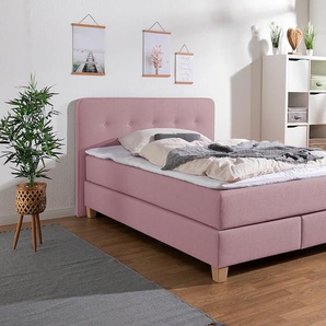 Boxspringbett HOME AFFAIRE Fargo Komplettbetten Gr. Struktur fein, Liegefläche B/L: 140cm x 200cm Betthöhe: 50cm, H2, 7-Zonen-Tonnentaschen-Federkernmatratze, lila (flieder) inkl. Topper, in 3 Matratzenarten, Samt- oder Strukturstoff