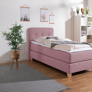 Boxspringbett HOME AFFAIRE Fargo Komplettbetten Gr. Struktur fein, Liegefläche B/L: 90cm x 200cm Betthöhe: 50cm, H3, 7-Zonen-Kaltschaummatratze, lila (flieder) inkl. Topper, in 3 Matratzenarten, Samt- oder Strukturstoff