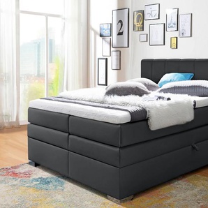 Boxspringbett INOSIGN Airdrie Komplettbetten Gr. Luxus-Kunstleder Kunstleder-Massivholz-Kunststoff, Liegefläche B/L: 140cm x 200cm, H2, Bonnell-Federkernmatratze, schwarz Boxspringbett inkl. Bettkasten und Topper