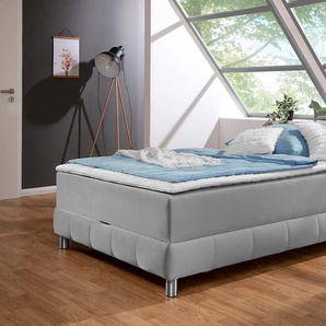 Boxspringbett INOSIGN Vaasa Komplettbetten Gr. Material, Liegefläche, Gewicht bis: 120 kg H4, ohne Matratze, silberfarben (silber) für Dachschrägen geeignet, inkl. Bettkasten und Topper