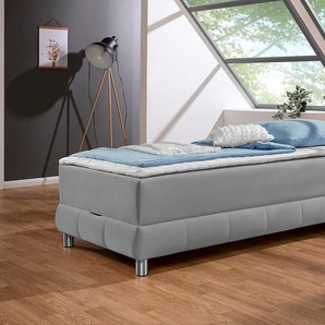 Boxspringbett INOSIGN Vaasa Komplettbetten Gr. Samtstoff, Liegefläche B/L: 90cm x 200cm, Gewicht bis: 80 kg H2, 7-Zonen-Tonnentaschen-Federkernmatratze, silberfarben (silber) für Dachschrägen geeignet, inkl. Bettkasten und Topper