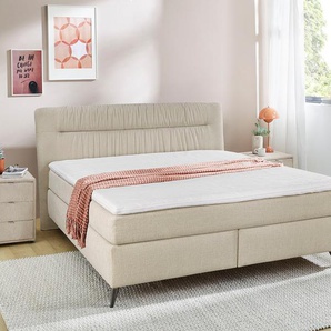 Boxspringbett JOCKENHÖFER GRUPPE Inka, grau (beige 444, 17), B:195cm L:221cm, Bezug Bett: Microfaser (100% Polyester), Topper und Matratzenspiegel: 100% Polyester, Komplettbetten, Boxspringbett, inklusive Matratzen und Topper