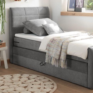 Boxspringbett Kuba 3, Uran dark grey, 120 x 200 cm, inkl. Visco-Topper und Bettkasten