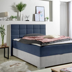 Boxspringbett MAINTAL, blau, L:210cm, Bezug Microfaser aus 100% Polyester, Komplettbetten, Boxspringbett, mit Bettkasten und Topper