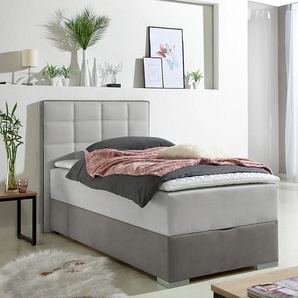 Boxspringbett MAINTAL, grau (hellgrau), L:210cm, Bezug Microfaser aus 100% Polyester, Komplettbetten, Boxspringbett, mit Bettkasten und Topper