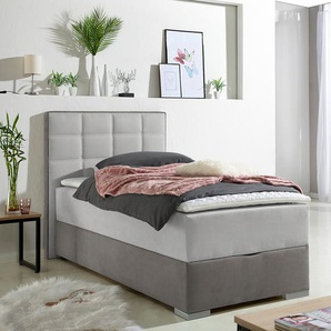 Boxspringbett MAINTAL, grau (hellgrau), L:210cm, Bezug Microfaser aus 100% Polyester, Komplettbetten, Boxspringbett, mit Bettkasten und Topper