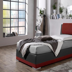 Boxspringbett MAINTAL Komplettbetten Gr. Strukturstoff-Kunstleder, Liegefläche B/L: 100 cm x 200 cm, H3, 7-Zonen-Kaltschaummatratze, rot (rot, schwarz) Boxspringbett verstellbare Kopfstütze