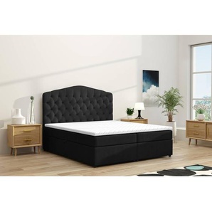 Boxbett Miriam mit Stauraum 180 x 200cm Samt Schwarz/Schwarz Buche