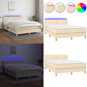 Boxspringbett mit Matratze & LED Creme 140x190 cm Stoff - Boxspringbett - Boxspringbetten - Home & Living