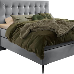 Boxspringbett SCHLARAFFIA Everton Komplettbetten Gr. Webstoff FUTURE, Liegefläche B/L: 120 cm x 200 cm, H3, 7-Zonen-Tonnentaschen-Federkernmatratze, grau (steel) Boxspringbett Boxspringbetten ohne Bettkasten inklusive BULTEX-Topper, Metallfuß in schwarz