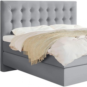 Boxspringbett SCHLARAFFIA Everton Komplettbetten Gr. Webstoff FUTURE, Liegefläche B/L: 200 cm x 200 cm, H2 + H4, 7-Zonen-Tonnentaschen-Federkernmatratze, grau (steel) Boxspringbett Boxspringbetten ohne Bettkasten inklusive GELTEX Next Topper, Fuß in