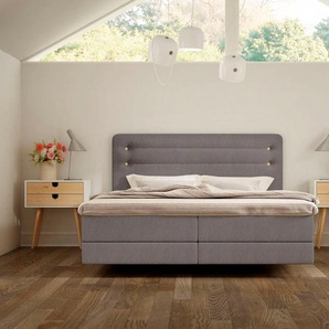 Boxspringbett SCHLARAFFIA Fidelio Komplettbetten Gr. Webstoff FACE, Liegefläche B/L: 200 cm x 200 cm, H2 + H3, 7-Zonen-Tonnentaschen-Federkernmatratze, grau (steel) Boxspringbett Boxspringbetten ohne Bettkasten inkl. GELTEX Next Topper, Fuß in