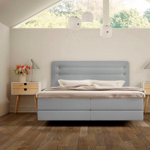 Boxspringbett SCHLARAFFIA Fidelio Komplettbetten Gr. Webstoff FUTURE, Liegefläche B/L: 160 cm x 200 cm, H2 + H4, 7-Zonen-Tonnentaschen-Federkernmatratze, grau (steel) Boxspringbett Boxspringbetten ohne Bettkasten inkl. GELTEX Next Topper, Fuß in