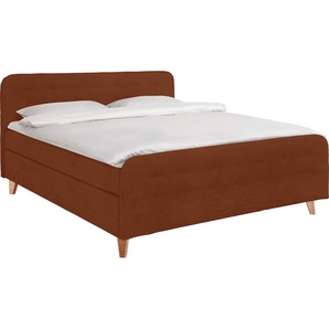 Boxspringbett TOM TAILOR HOME NORDIC BOX Komplettbetten Gr. Samtstoff TSV, Liegefläche B/L: 180 cm x 200 cm, H3 + H3, 5-Zonen-Tonnentaschen-Federkernmatratze, braun (copper tsv 22) Boxspringbett Boxspringbetten ohne Bettkasten mit Knopfheftung im Kopfteil