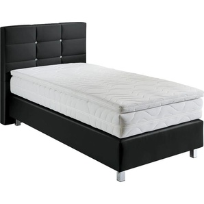 Boxspringbett WESTFALIA SCHLAFKOMFORT Komplettbetten Gr. Kunstleder Ohne Topper, Liegefläche B/L: 120 cm x 200 cm, Gewicht bis: 80 kg H2, 7-Zonen-Kaltschaummatratze, schwarz (scwarz) Boxspringbett mit Knöpfen in Kristalloptik, wahlweise Topper