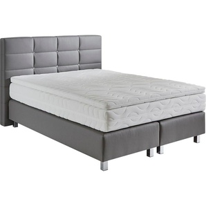 Boxspringbett WESTFALIA SCHLAFKOMFORT Komplettbetten Gr. Kunstleder Ohne Topper, Liegefläche B/L: 140cm x 200cm, Gewicht bis: 80 kg H2, 7-Zonen-Kaltschaummatratze, grau Boxspringbett mit Knöpfen in Kristalloptik, wahlweise Topper