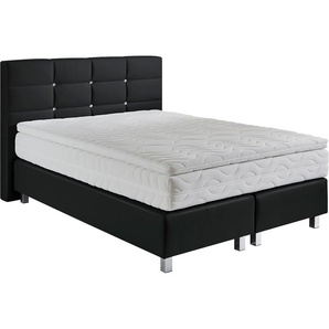 Boxspringbett WESTFALIA SCHLAFKOMFORT Komplettbetten Gr. Kunstleder Ohne Topper, Liegefläche B/L: 140cm x 200cm, Gewicht bis: 80 kg H2, 7-Zonen-Kaltschaummatratze, schwarz (scwarz) Boxspringbett mit Knöpfen in Kristalloptik, wahlweise Topper