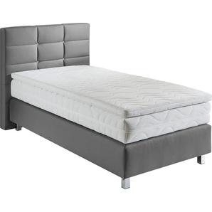 Boxspringbett WESTFALIA SCHLAFKOMFORT Komplettbetten Gr. Kunstleder Ohne Topper, Liegefläche B/L: 90 cm x 200 cm, Gewicht bis: 100 kg H3, Bonnell-Federkernmatratze, grau Boxspringbett mit Knöpfen in Kristalloptik, wahlweise Topper