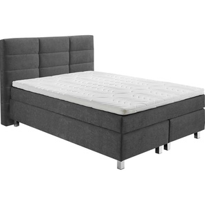 Boxspringbett WESTFALIA SCHLAFKOMFORT Komplettbetten Gr. Microvelours Ohne Topper, Liegefläche B/L: 140 cm x 200 cm, Gewicht bis: 80 kg H2, 7-Zonen-Kaltschaummatratze, grau (anthrazit) Boxspringbett wahlweise mit Kaltschaum-Topper