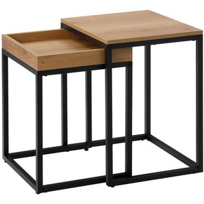 Boxxx Beistelltischset, Eiche, Metall, Holzwerkstoff, 2-teilig, U-Form, eckig, 38-45x51-55x40 cm, offenes Fach, einfacher Aufbau, Wohnzimmer, Wohnzimmertische, Satztische