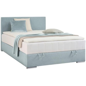 Boxxx Boxbett, Hellblau, Textil, H3, Höhe ca. 22 cm, 120x200 cm, Topper durchgehend, in verschiedenen Größen erhältlich, Matratze durchgehend, Schlafzimmer, Betten, Boxspringbetten