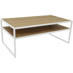 Boxxx Couchtisch, Weiß, Wildeiche, Holz, Metall, Wildeiche, massiv, rechteckig, eckig, Kufe, 50x40x100 cm, Wohnzimmer, Wohnzimmertische, Couchtische, Metall-Couchtische