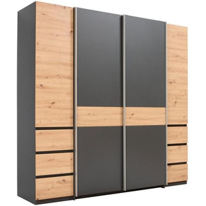 Boxxx Kleiderschrank, Graphit, Eiche Artisan, Kunststoff, 8 Fächer, 6 Schubladen, 215x211x60 cm, in verschiedenen Holzdekoren erhältlich, Kombination aus Dreh- und Schwebetüren, Schlafzimmer, Kleiderschränke, 4- türige Kleiderschränke