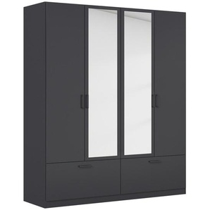 Boxxx Kleiderschrank, Grau, Metall, 4 Fächer, 2 Schubladen, 181x210x54 cm, Blauer Engel, Goldenes M, Made in Germany, in verschiedenen Größen erhältlich, Holzdekoren Schrankfront mit Spiegel, Schlafzimmer, Kleiderschränke, 4- türige Kleiderschränke