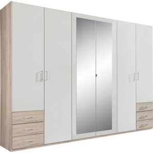 Boxxx Kleiderschrank, Weiß, Eiche, Kunststoff, 3 Fächer, 6 Schubladen, 270x208x58 cm, Made in Germany, Schlafzimmer, Kleiderschränke, Drehtürenschränke