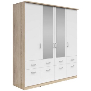 Boxxx Kleiderschrank, Weiß, Sonoma Eiche, Kunststoff, 4 Fächer, 8 Schubladen, 181x199x58 cm, FSC Mix, Typenauswahl, in verschiedenen Größen erhältlich, Schlafzimmer, Kleiderschränke, 4- türige Kleiderschränke