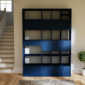 Bücherregal Blau - Modernes Regal für Bücher: Schubladen in Blau & Türen in Blau - 192 x 252 x 47 cm, konfigurierbar